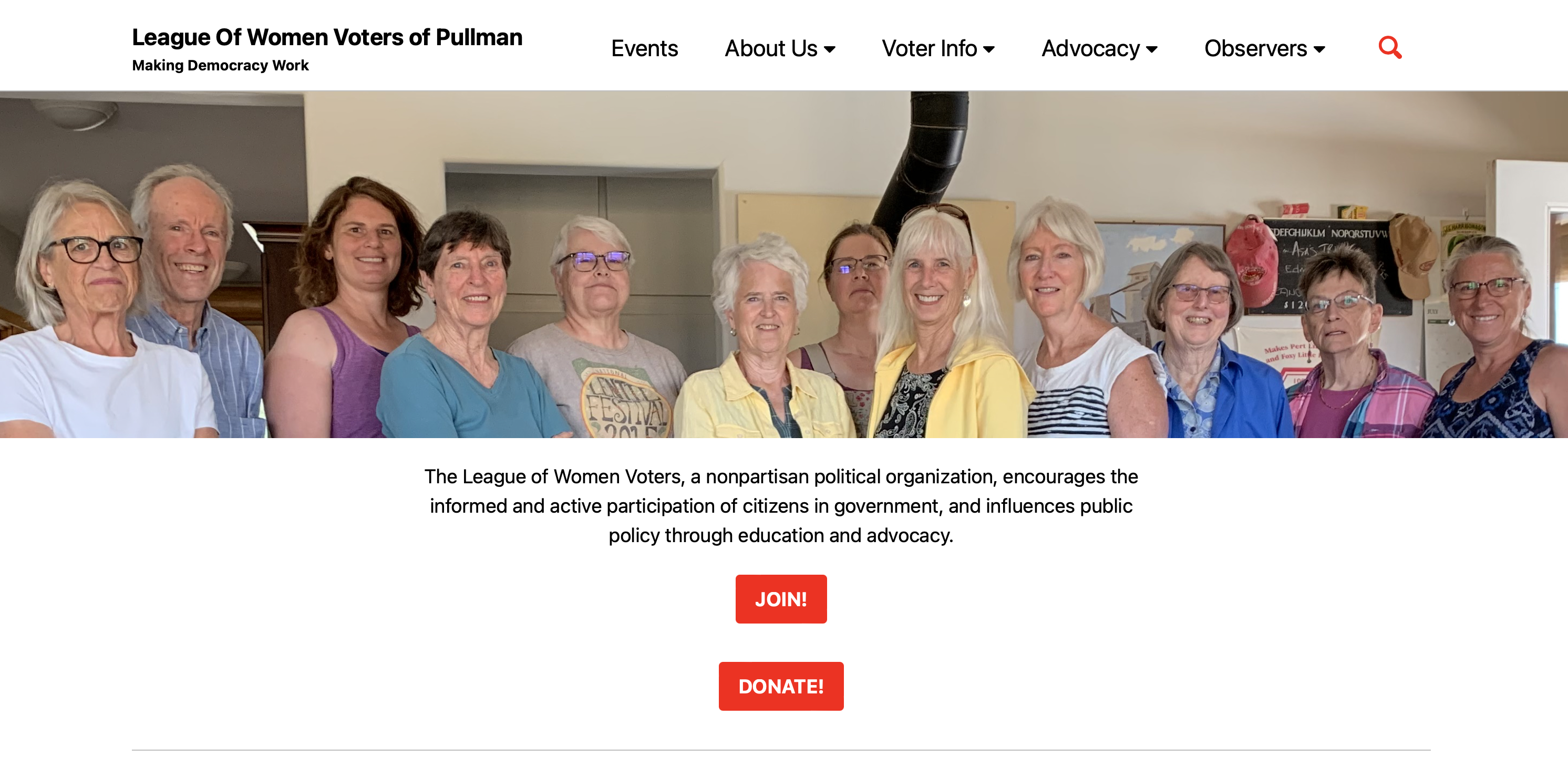 Image of current Pullman League of Women Voters website